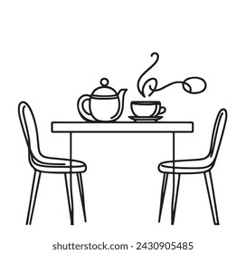 Furniture in cafe. Cup of coffee, tea on table