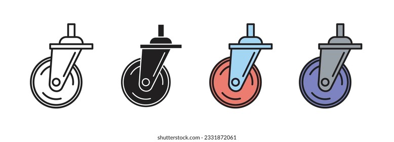 furniture Caster Wheel Icon set. chair, cart, or trolley rubber Caster Wheels vector icons.