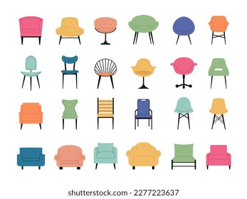 Furniture. Chairs and armchairs set in flat style recent vector cartoon pictures