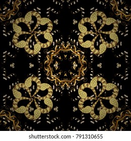 Furniture in classic style. Luxury furniture. Pattern on black colors with golden elements. Carving. Black backdrop with gold trim. Seamless element woodcarving. Small depth of field. Patina.