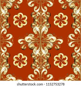 Furniture in classic style. Orange, beige and brown backdrop with gold trim. Seamless element woodcarving. Pattern on orange, beige and brown colors with golden elements. Carving. Small depth of field