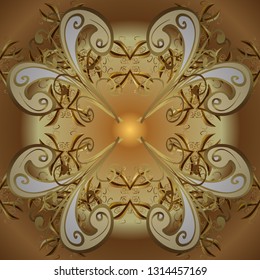 Furniture in classic style. Patina. Luxury furniture. Pattern on beige and brown colors. Beige and brown backdrop with gold trim. Seamless element woodcarving. Carving. Small depth of field.
