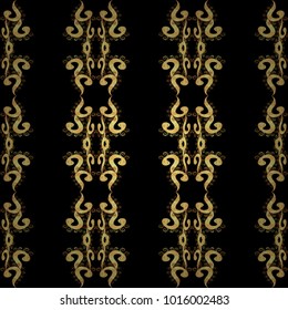 Furniture in classic style. Pattern on black and yellow colors with golden elements. Patina. Luxury furniture. Carving. Black and yellow backdrop with gold trim. Seamless element woodcarving.