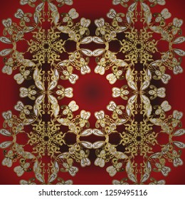 Furniture in classic style. Pattern on red colors with golden elements. Small depth of field. Patina. Luxury furniture. Carving. Seamless element woodcarving. Brown and red backdrop with gold trim.