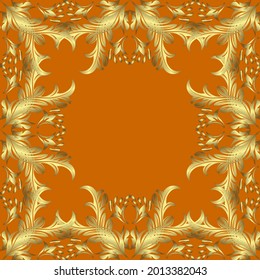 Mobiliario de estilo clásico. Patrón de colores naranja y amarillo con elementos dorados. Carrera. Patina. Mobiliario de lujo. Fondo neutro, naranja y amarillo con guarnecido dorado. Carpintería de elementos intactos.