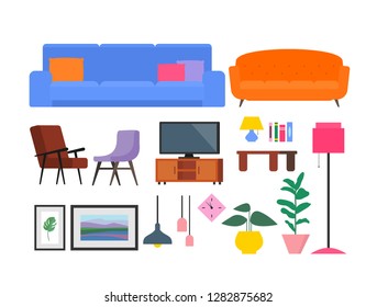 furniture collection set . interior design elements on white background