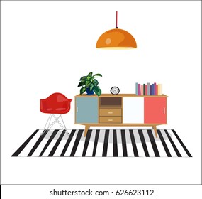 furniture collection set for interior design.vector living room illustration. M8d century modern. 1950 1960