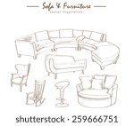 furniture collection sketch drawing vector
