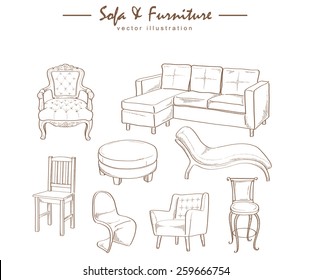 furniture collection sketch drawing vector