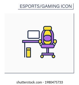 Furniture Color Icon. Comfortable Table And Armchair For Playing Games. Office, Game Room. Cybersport Concept. Isolated Vector Illustration