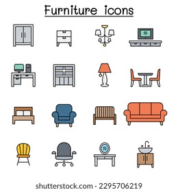 Furniture color line icon set