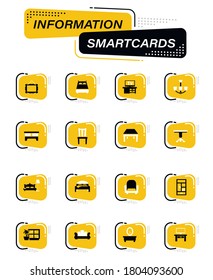 Furniture color vector icons on information smart cards for user interface design