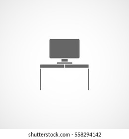 Furniture Computer Table Flat Icon On White Background