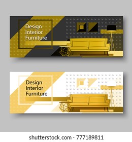 Furniture Concept Home Interior Design Background Cards, Web, Cover Catalog Vector Illustrations