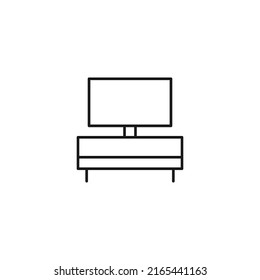 Furniture concept. Vector sign in flat style and editable stroke. Perfect for stores, shops, banners, web sites. Line icon of tv set on shelf 