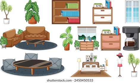 Furniture consists of large objects such as tables, chairs, or beds that are used in a room for sitting or lying on or for putting things on or in.