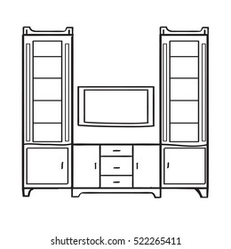 Furniture cupboard and TV. Flat vector.