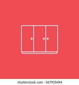 Furniture Cupboard Wardrobe  Line Icon On Red Background