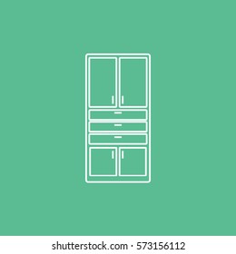 Furniture Cupboard Wardrobe Line Icon On Green Background