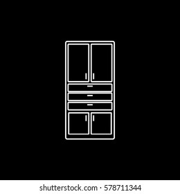 Furniture Cupboard Wardrobe Line Icon On Black Background