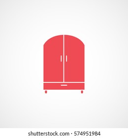 Furniture Cupboard Wardrobe Red Flat Icon On White Background