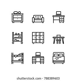 Furniture, decor, interior vector simple icons for web and mobile design pack 2