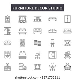 Furniture decor studio line icons, signs set, vector. Furniture decor studio outline concept, illustration: defurniture,home,decor,interior,studio,modern