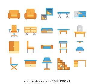furniture decoration flat icon set, vector and illustration, home interior design concept