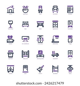 Furniture and Decoration icon pack for your website, mobile, presentation, and logo design. Furniture and Decoration icon dual tone design. Vector graphics illustration and editable stroke.