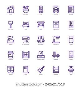 Furniture and Decoration icon pack for your website, mobile, presentation, and logo design. Furniture and Decoration icon basic line gradient design. Vector graphics illustration and editable stroke.