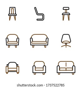 Furniture and decoration icon set include chair,s ofa, armchair