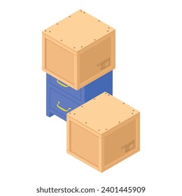 Furniture delivery icon isometric vector. New cabinet with drawer and closed box. Furniture transportation, delivery concept