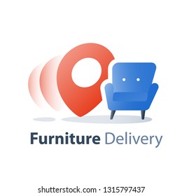 Furniture delivery service, move in home, fast relocation, armchair vector flat illustration