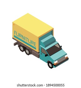 Furniture Delivery Truck Isometric Icon On White Background 3d Vector Illustration