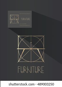 Furniture design company logo. Night table with drawer in blue print style. Line art company branding.