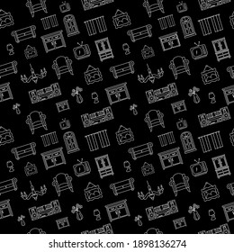 furniture doodle seamless pattern. silhouette home decoration sketch style icon for background vector illustration