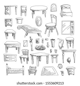 Furniture doodle set vector hand drawn illustration