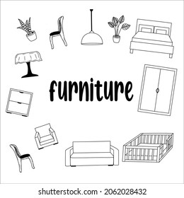 furniture doodle. vector interior design elements. 