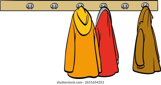Furniture in dressing room, coat hooks in hallway