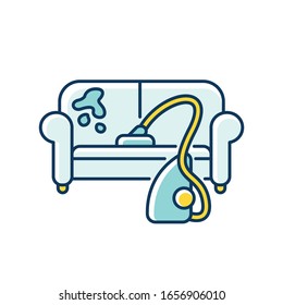 Furniture dry cleaning blue and yellow RGB color icon. Sofa professional washing, laundry service. Home furnishing delicate cleaning, stain removing equipment. Isolated vector illustration