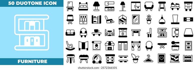 Furniture Duotone Editable Icons set. Vector illustration in modern thin duotone style of furniture icons: furniture, chair, kitchen, et