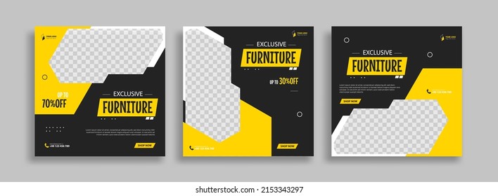 Furniture Editable minimal square banner template with geometric shapes for social media post, story and web internet ads. Vector illustration