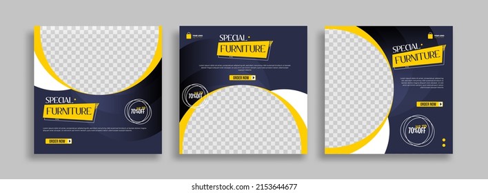 Furniture Editable Minimal Square Banner Template With Geometric Shapes For Social Media Post, Story And Web Internet Ads. Vector Illustration