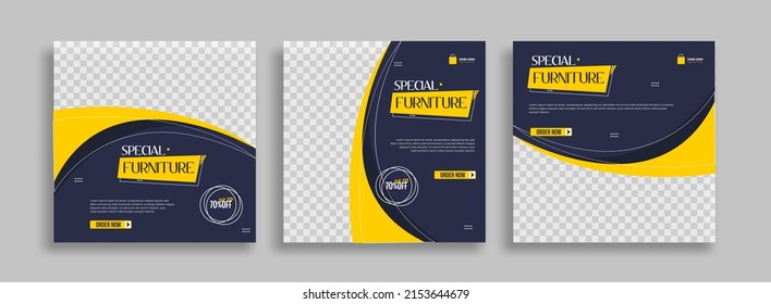 Furniture Editable minimal square banner template with geometric shapes for social media post, story and web internet ads. Vector illustration