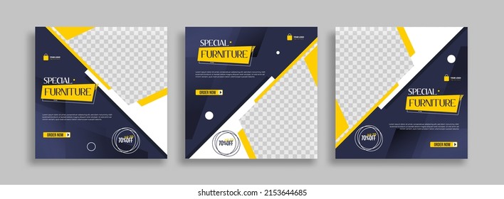 Furniture Editable minimal square banner template with geometric shapes for social media post, story and web internet ads. Vector illustration