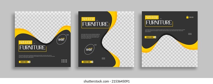 Furniture Editable minimal square banner template with geometric shapes for social media post, story and web internet ads. Vector illustration