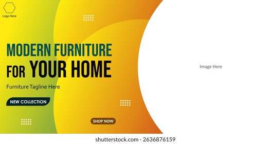 Furniture editable template web banner. Living room decoration template furniture background. Vector shape geometric background.