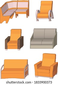 Mobiliario, sofá, cama, elemento aislado. Dibujo vectorial de un sofá