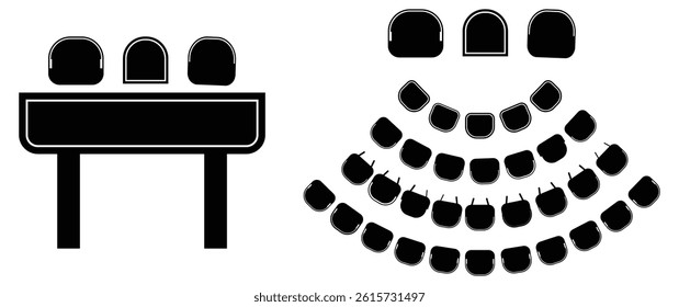 Furniture elements top view set for auditorium classroom with place spectators. Kit plan of office lecture hall workspace education school