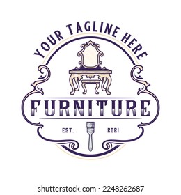 furniture emblem logo design. carved vintage dressing table symbol for a furniture company.